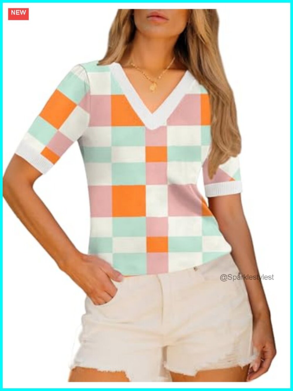 Womens Short Sleeve V Neck Ribbed Knit Sweater Lightweight Pullover Top